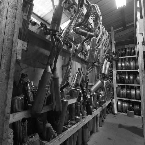 A black and white photo of different bike parts